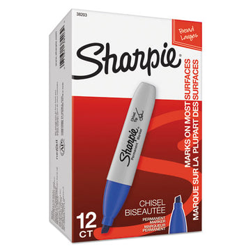 Sharpie® Chisel Tip Permanent Marker, Medium Chisel Tip, Blue, Dozen freeshipping - TVN Wholesale
